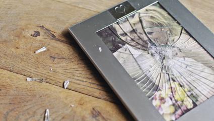 A smashed wedding photo