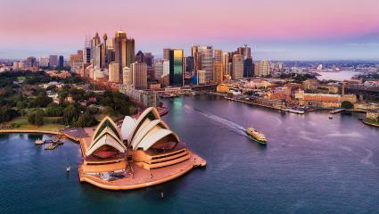 Aerial shot of Sydney Opera House and Sydney Harbour 