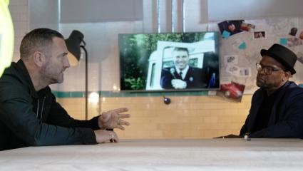 Will Mellor talking to Howard Groves