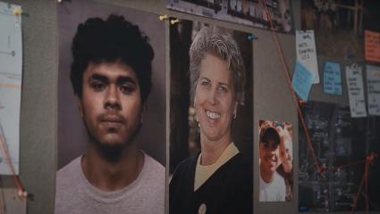 Pictures of Denis and Carlos Hallowell on an evidence board