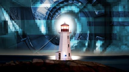A digitally edited lighthouse photograph