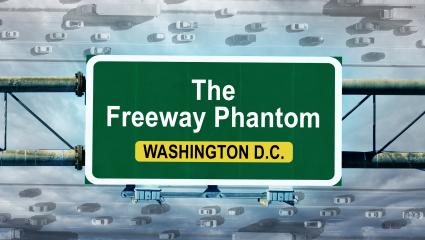 A stock graphic of a road sign reading 'The Freeway Phantom' and 'Washington D.C.'