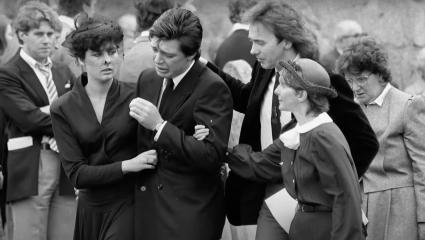 Jeremy Bamber crying at the funeral