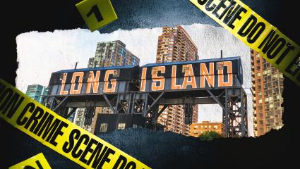A graphic showing the famous Long Island pier sign