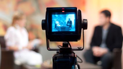 A photograph of a viewfinder on a TV broadcast camera