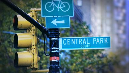 A photograph of a sign for Central Park in Manhattan, New York, USA