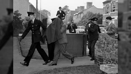 Brian Arthur Field and Leonard Dennis Field arriving at Linslade, Buckinghamshire on the 17th September 1963, for their first appearance in court
