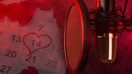 A podcast microphone surrounded by red mist