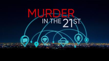 MURDER IN THE 21ST - Mobile app icons appear in different places over a city skyline