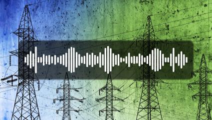 Representation of an audio frequency in front of transmission towers