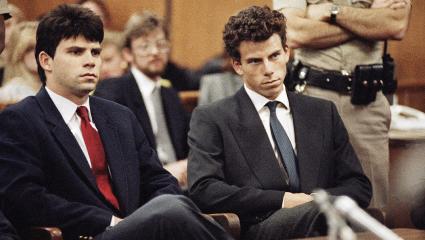 Lyle (L) and Erik Menendez (R) sit in Beverly Hills Municipal Court