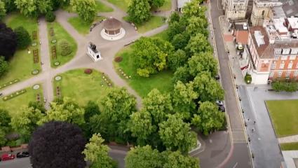 Aerial shot of Forbury Gardens in Reading
