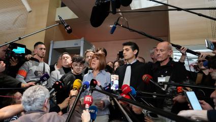 Gisele Pelicot speaks to the press after leaving court