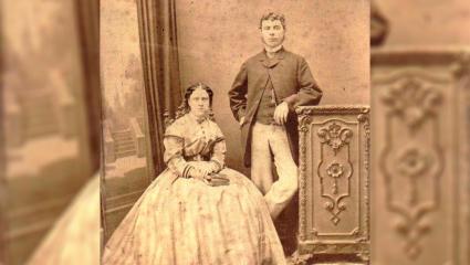 Sepia wedding photograph of Annie Chapman with her husband, John
