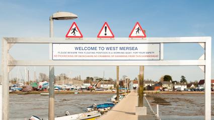 A welcome sign at the West Mersea jetty