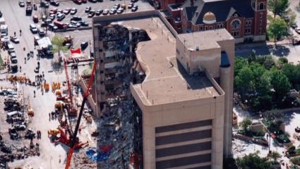 The Alfred P. Murrah Federal Building in the aftermath of the Oklahoma City Bombing