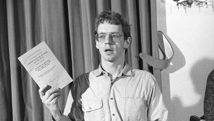 Duncan Campbell in a press conference in 1987