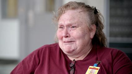 Sarah 'Cindy' White crying during her interview