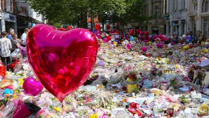 A sea of flowers and balloons in memory of the victims of the Manchester Arena bombing
