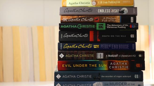 A stack of Agatha Christie books