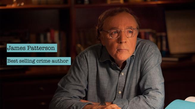 James Patterson next to text stating his name and 'Best selling crime author'
