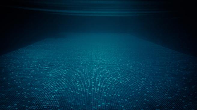 Underwater in a dark swimming pool