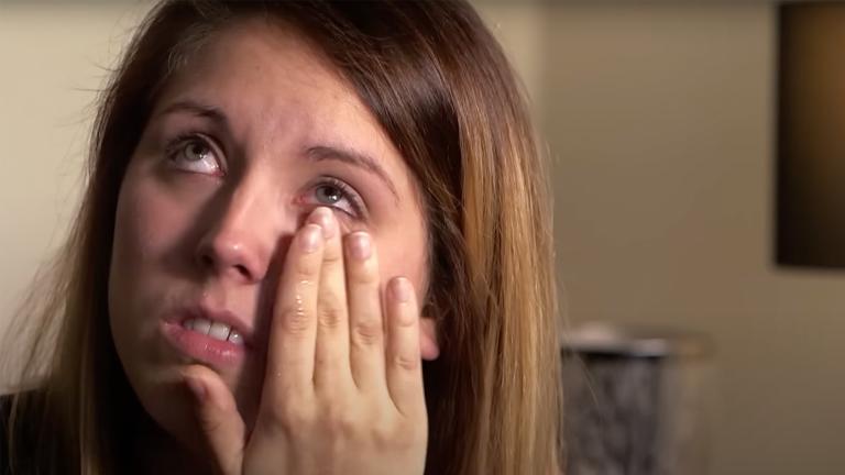 Lorraine Bristow (Carol's daughter) wiping away a tear