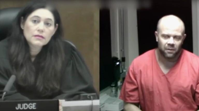 Side-by-side of a judge and a defendant in court