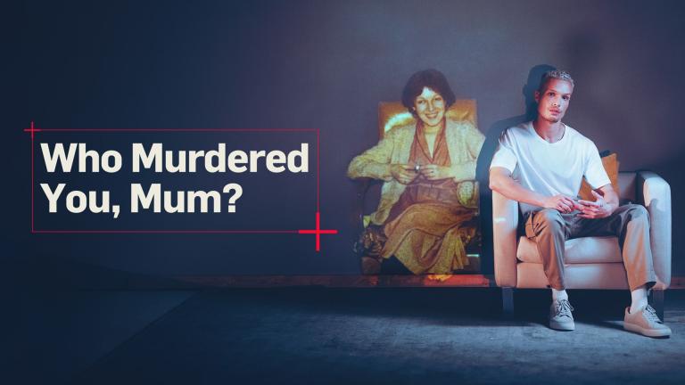 'Who Murdered You, Mum?' - Daniel Wing sitting in a chair next to a projection of his mother