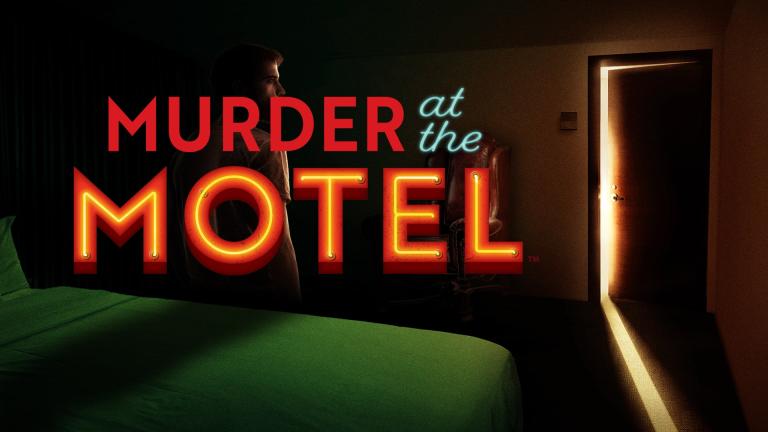 The inside of a dark motel room. A man stands inside looking worried as the door begins to open ominously