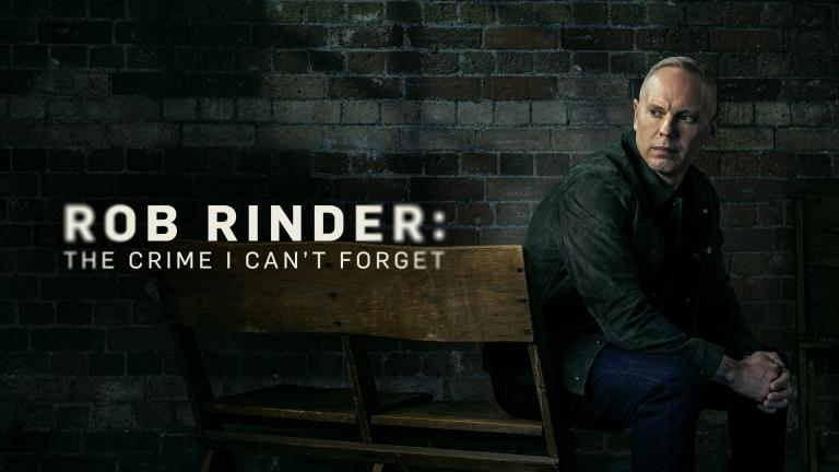 Rob Rinder sitting on bench in promotional artwork for his new show 'The Crime I Can't Forget'