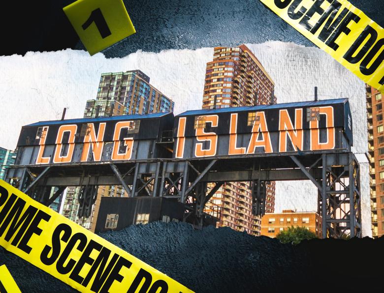 A graphic showing the famous Long Island pier sign