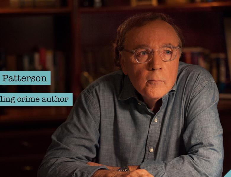 James Patterson next to text stating his name and 'Best selling crime author'