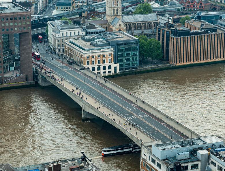 Aerial image of London Bridge leading into Borough Market