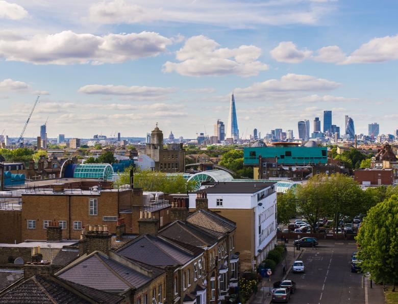 A residential area in Peckham with views of South London