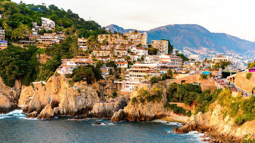 The rock La Quebrada, one of the most famous tourist attractions in Acapulco, Mexico.
