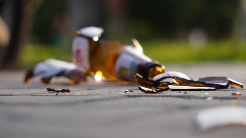 A photograph of a smashed alcoholic drinks bottle