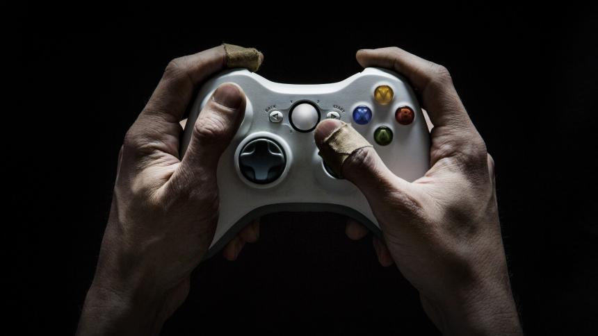 A photograph of a video game controller