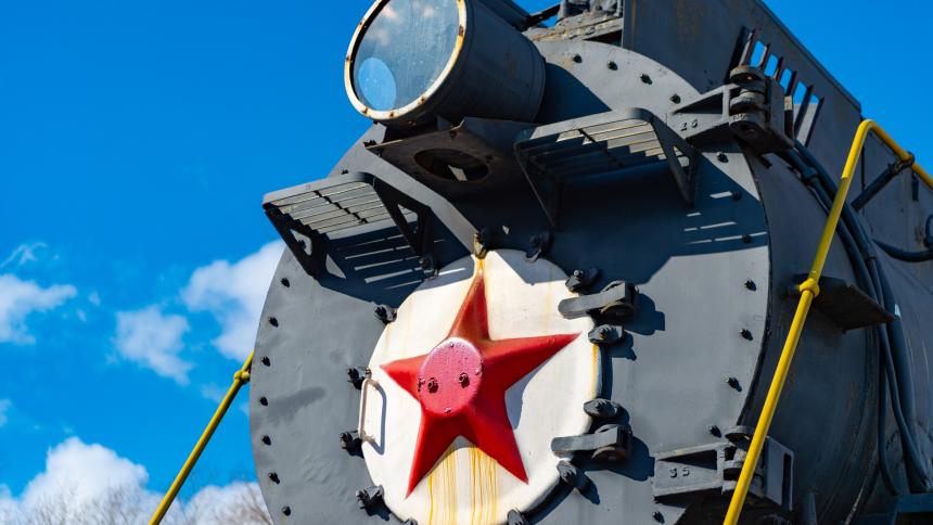 A photograph of a train from the Soviet Union