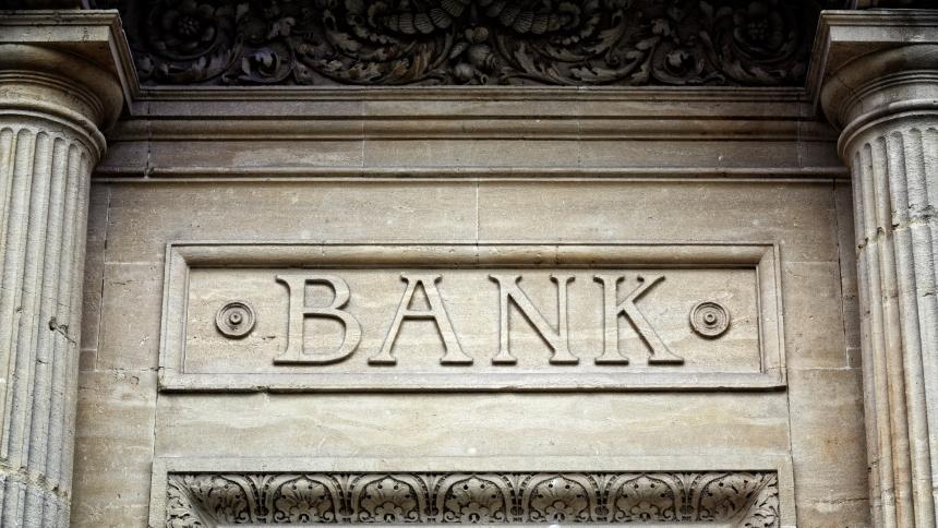 A photograph of a retro American bank