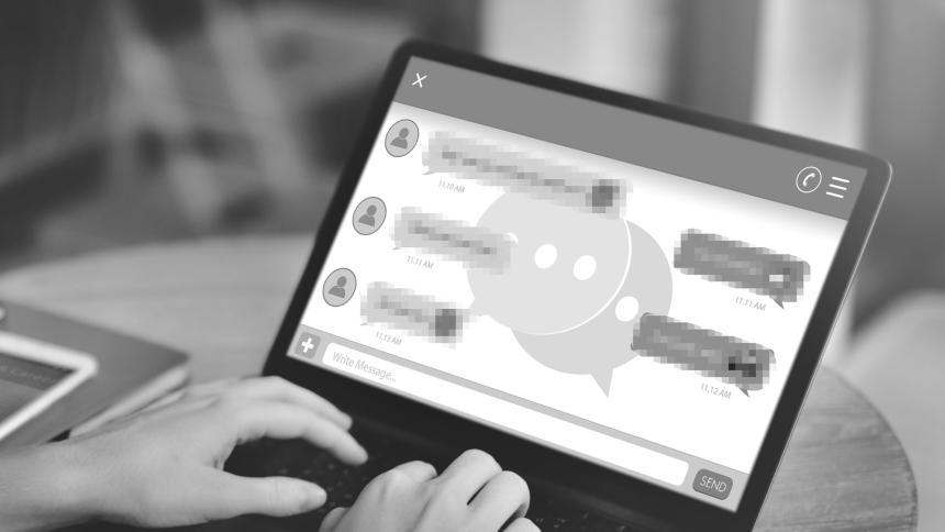 A stock photograph of a censored internet chat room 