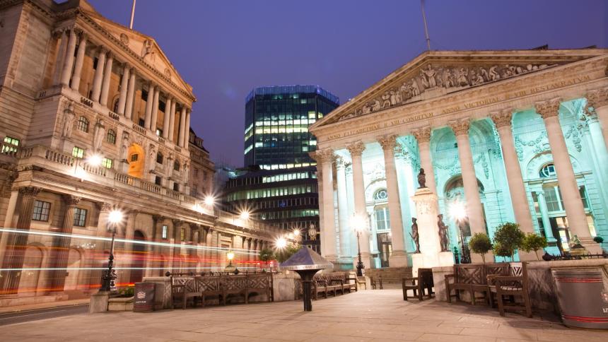 A stock photograph of the Bank of England, London, UK