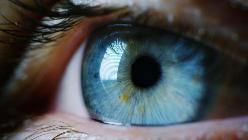 A photograph of a blue eye