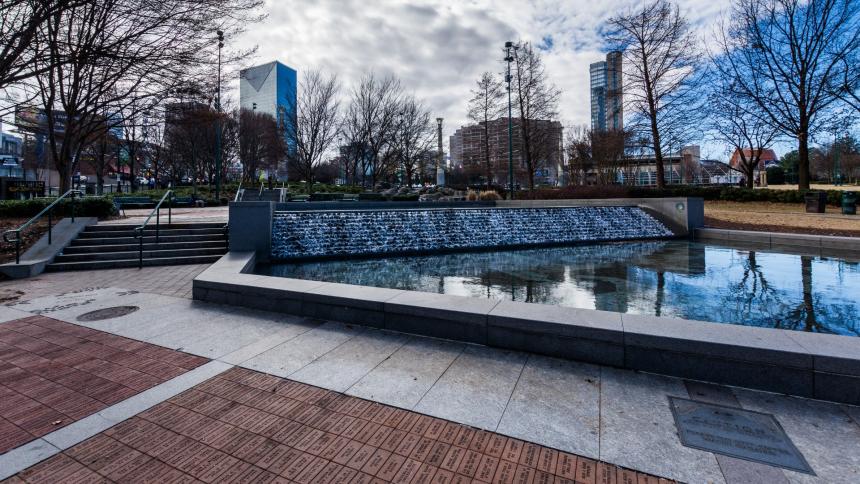 A photograph of Centennial Olympic Park in Atlanta, Georgia, USA