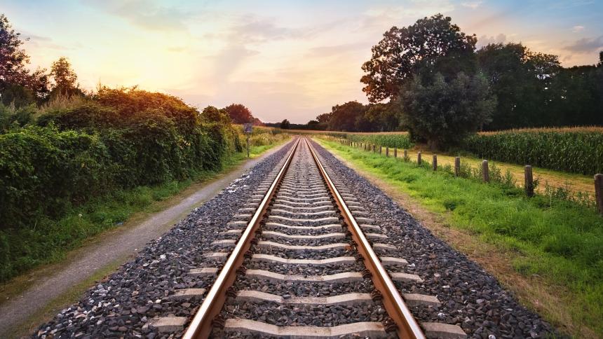A stock photo showing train tracks