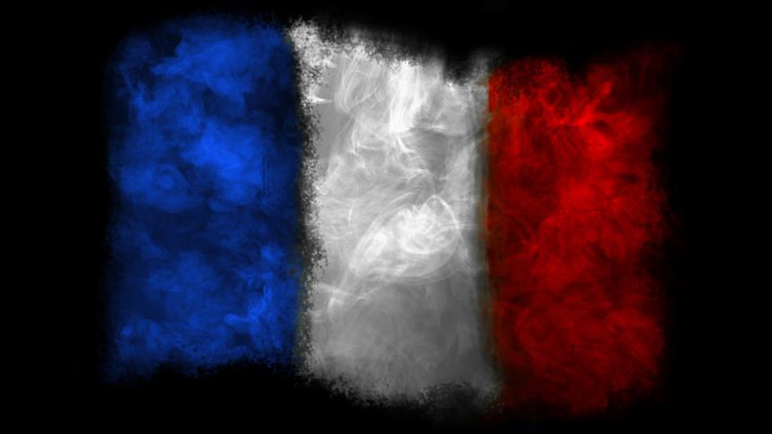 A graphic render of the French tricolour flag 