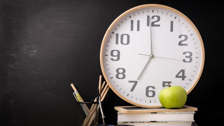 A stock photograph of a school clock