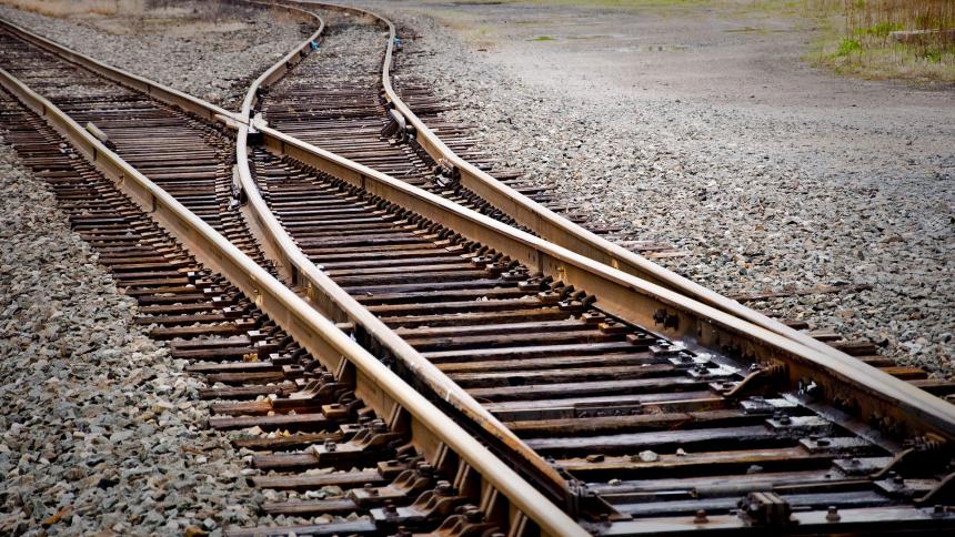 A stock photo showing train tracks