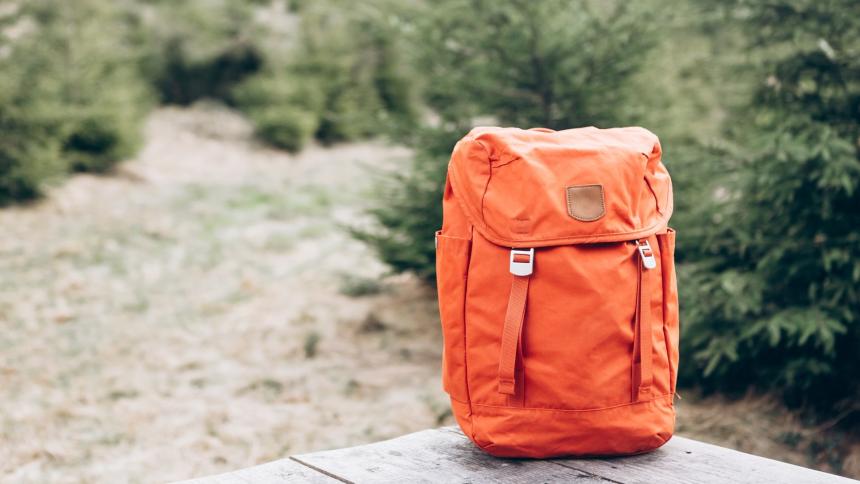 A stock image of a backpack in a forest