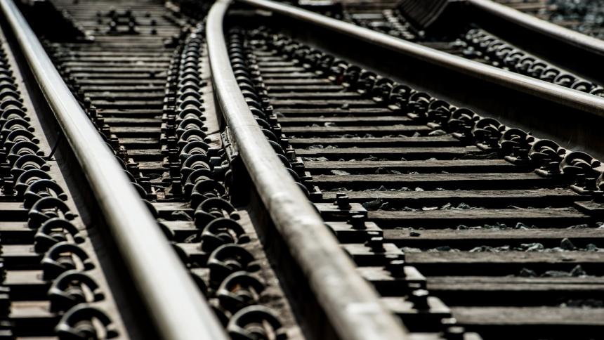 A stock image showing train tracks